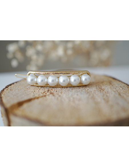 Barrette Rachelle Dorée Perles Blanches