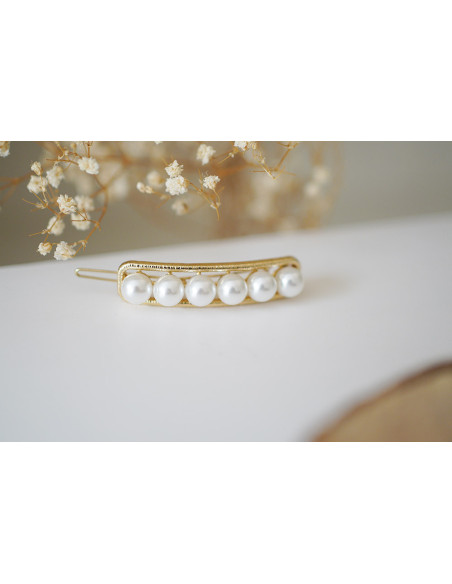 Barrette Rachelle Dorée Perles Blanches