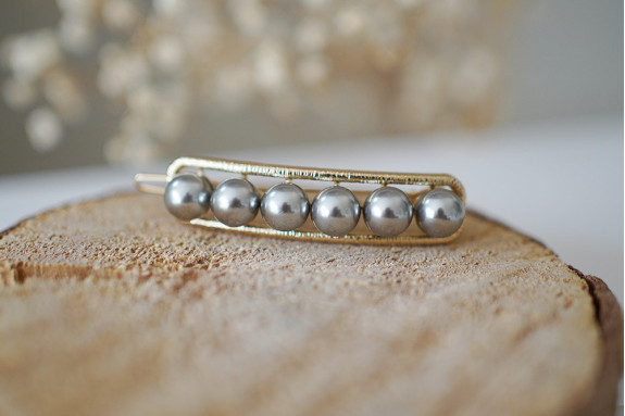 Barrette Rachelle Dorée Perles Grises