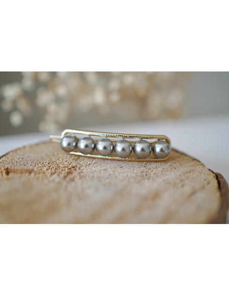 Barrette Rachelle Dorée Perles Grises
