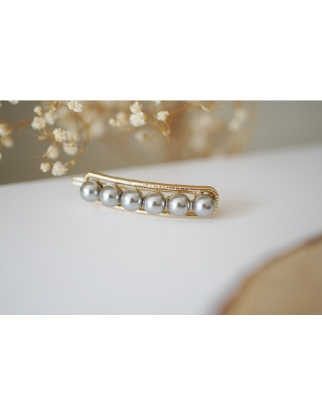 Barrette Rachelle Dorée Perles Grises