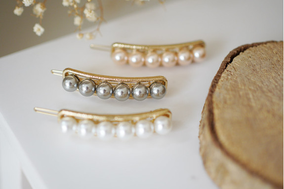 Barrette Rachelle Dorée Perles Grises