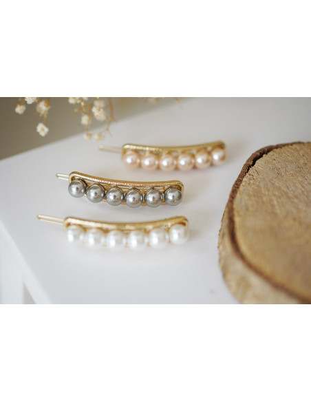 Barrette Rachelle Dorée Perles Roses