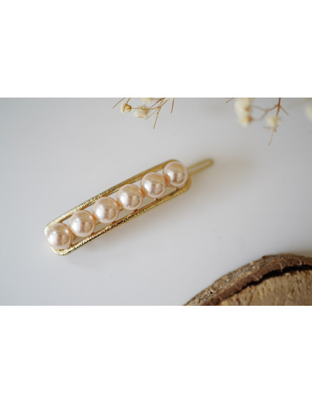Barrette Rachelle Dorée Perles Roses