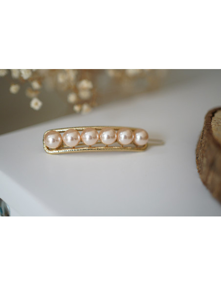 Barrette Rachelle Dorée Perles Roses