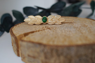 hair clip Albana Feuillage gold et Pierre Verte