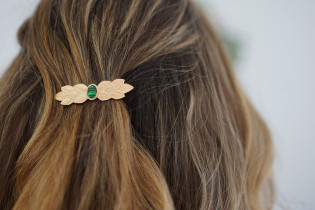 hair clip Albana Feuillage gold et Pierre Verte 2