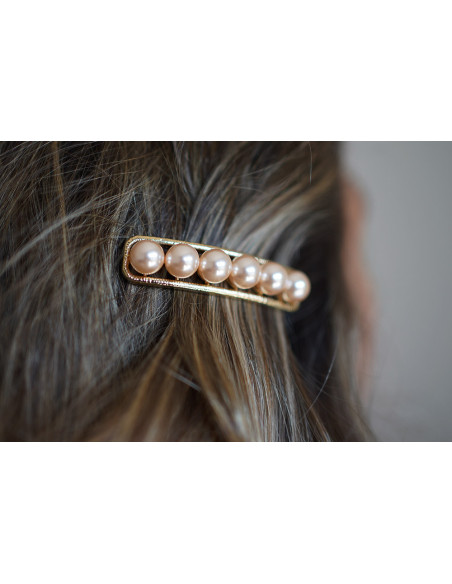 Barrette Rachelle Dorée Perles Roses