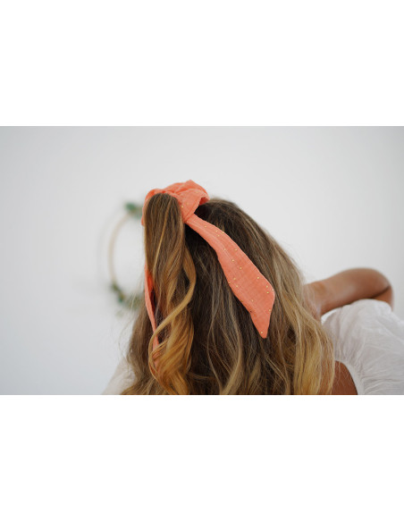 scrunchie Ruban Lina Corail et gold
