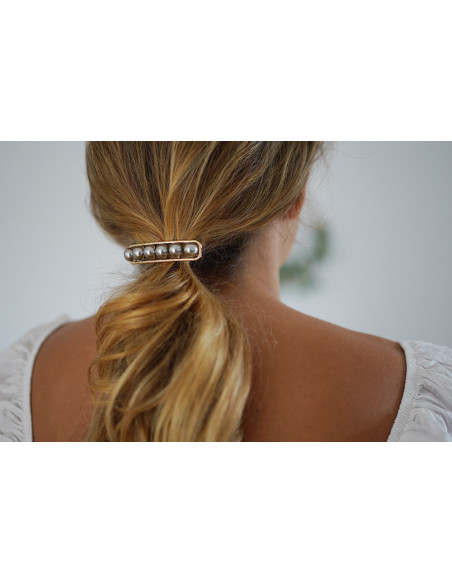 Barrette Rachelle Dorée Perles Grises