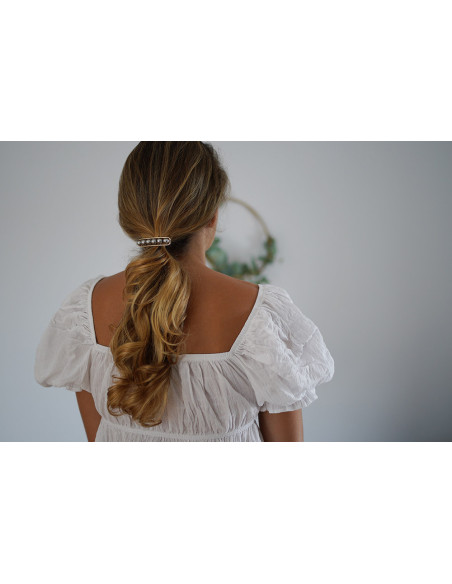 Barrette Rachelle Dorée Perles Grises