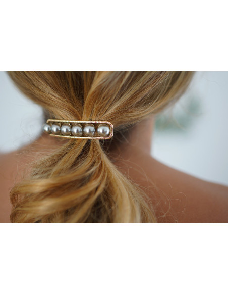 Barrette Rachelle Dorée Perles Grises