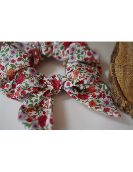 Chouchou Noeud Angèle Fleuri Rouge Orangé