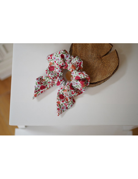 Chouchou Noeud Angèle Fleuri Rouge Orangé