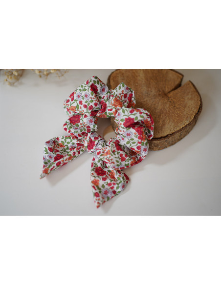 Chouchou Noeud Angèle Fleuri Rouge Orangé