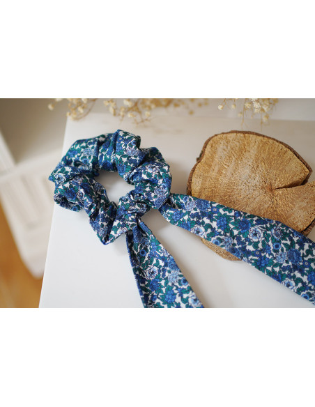Chouchou Ruban Bastien Fleuri Bleu Marine