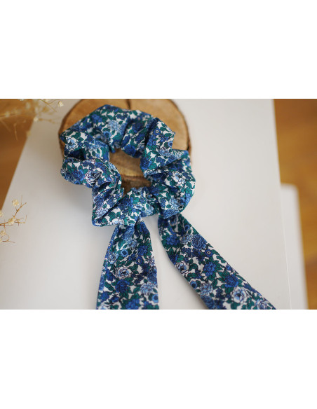 Chouchou Ruban Bastien Fleuri Bleu Marine