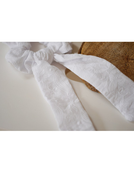 Chouchou Ruban Gabrielle Broderie Anglaise Blanche