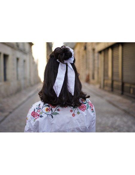 Chouchou Ruban Gabrielle Broderie Anglaise Blanche