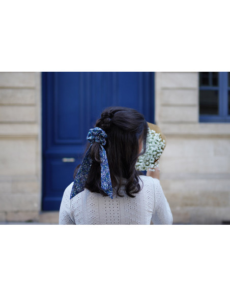 Chouchou Ruban Bastien Fleuri Bleu Marine