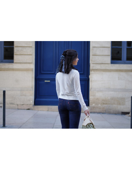 Chouchou Ruban Bastien Fleuri Bleu Marine