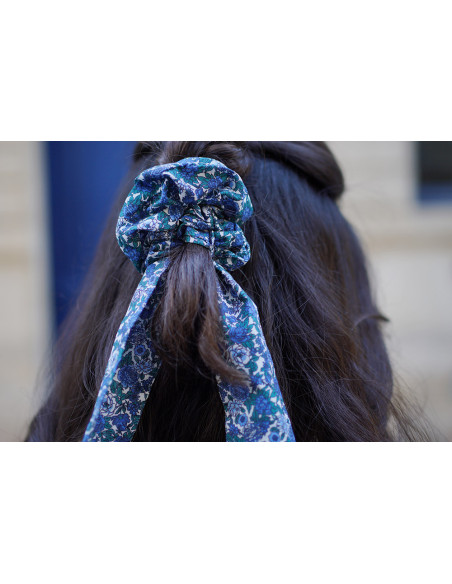 Chouchou Ruban Bastien Fleuri Bleu Marine