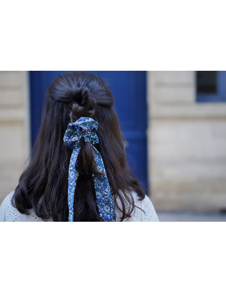 Chouchou Ruban Bastien Fleuri Bleu Marine