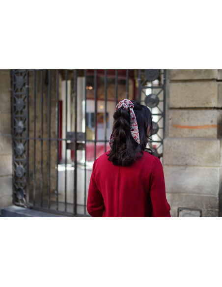 Chouchou Ruban Angèle Fleuri Rouge Orangé