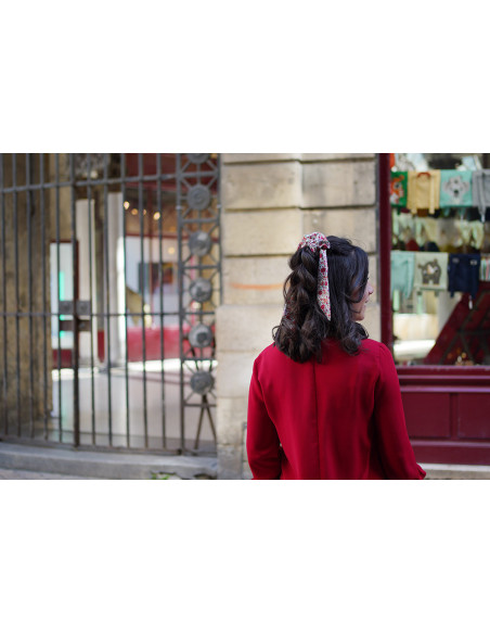 Chouchou Ruban Angèle Fleuri Rouge Orangé