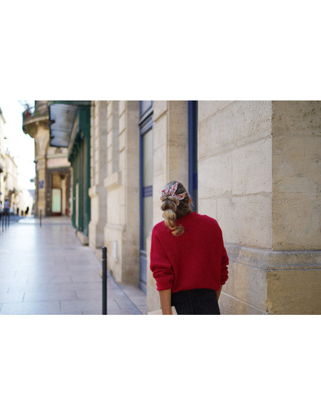 Chouchou Noeud Angèle Fleuri Rouge Orangé
