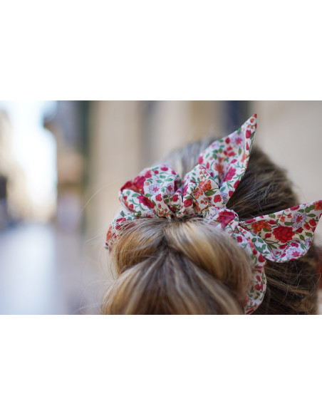 Chouchou Noeud Angèle Fleuri Rouge Orangé