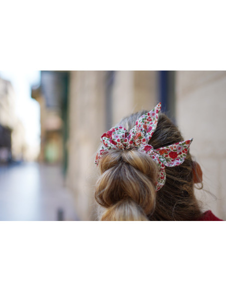 Chouchou Noeud Angèle Fleuri Rouge Orangé