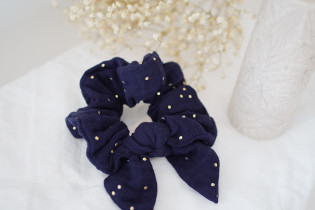 scrunchie bow Ivy Navy Blue with Gold Polka Dots