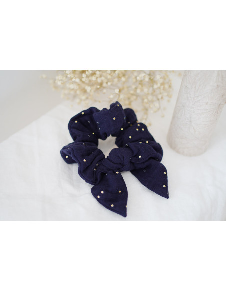 scrunchie bow Ivy Navy Blue with Gold Polka Dots