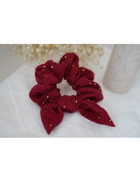 scrunchie bow Ivy Garnet Red with Gold Polka Dots