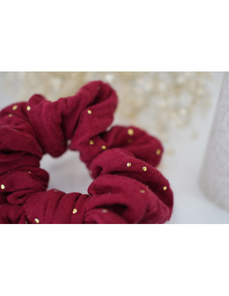 scrunchie bow Ivy Garnet Red with Gold Polka Dots