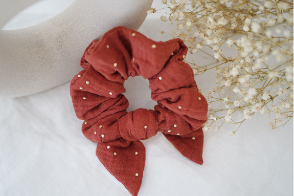 scrunchie bow Ivy Tomette with Golden Polka Dots