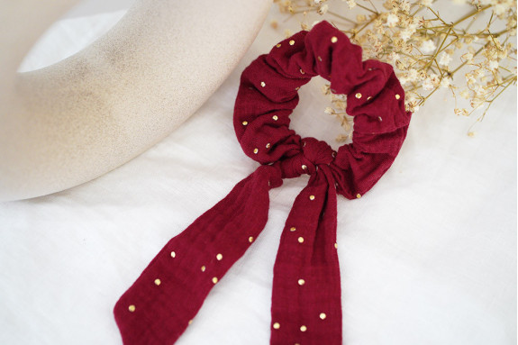 scrunchie Ruban kids Ivana Rouge Grenat et gold