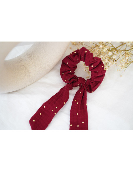 scrunchie Ruban kids Ivana Rouge Grenat et gold