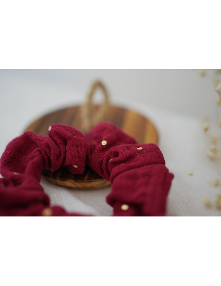 Chouchou Noeud Enfant Lou Rouge Grenat et Doré