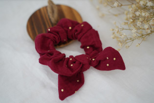 Chouchou Noeud Enfant Lou Rouge Grenat et Doré