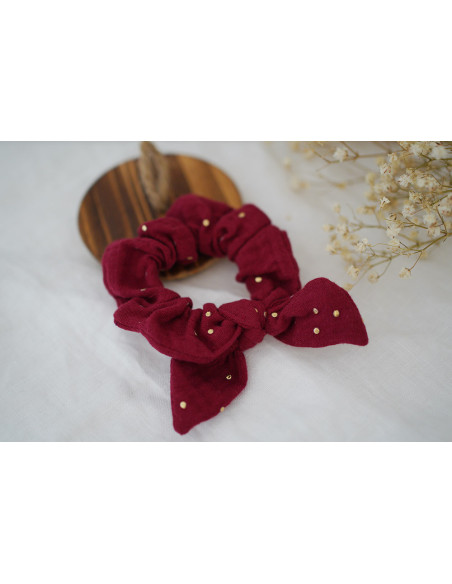 Chouchou Noeud Enfant Lou Rouge Grenat et Doré