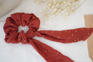 scrunchie Ribbon Lina Tomette with gold polka dots