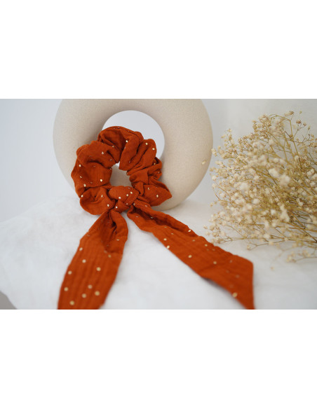 scrunchie Ribbon Lina Rouille with gold polka dots