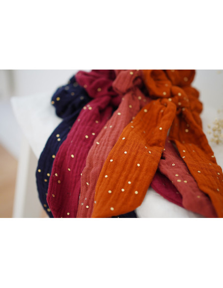 scrunchie Ribbon Lina Rouille with gold polka dots
