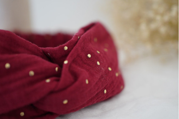 Bandeau Lina Rouge Grenat à pois dorés