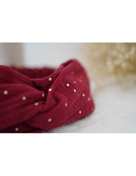 Bandeau Lina Rouge Grenat à pois dorés