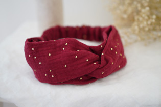 headband Lina Garnet red with gold polka dots