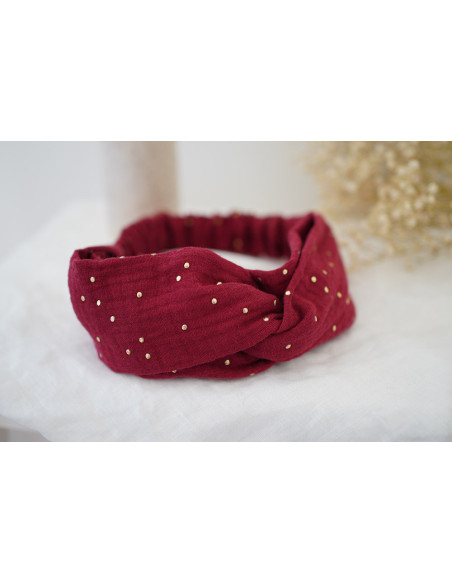 Bandeau Lina Rouge Grenat à pois dorés