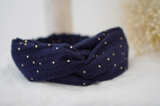 headband Lina Navy blue with gold polka dots
